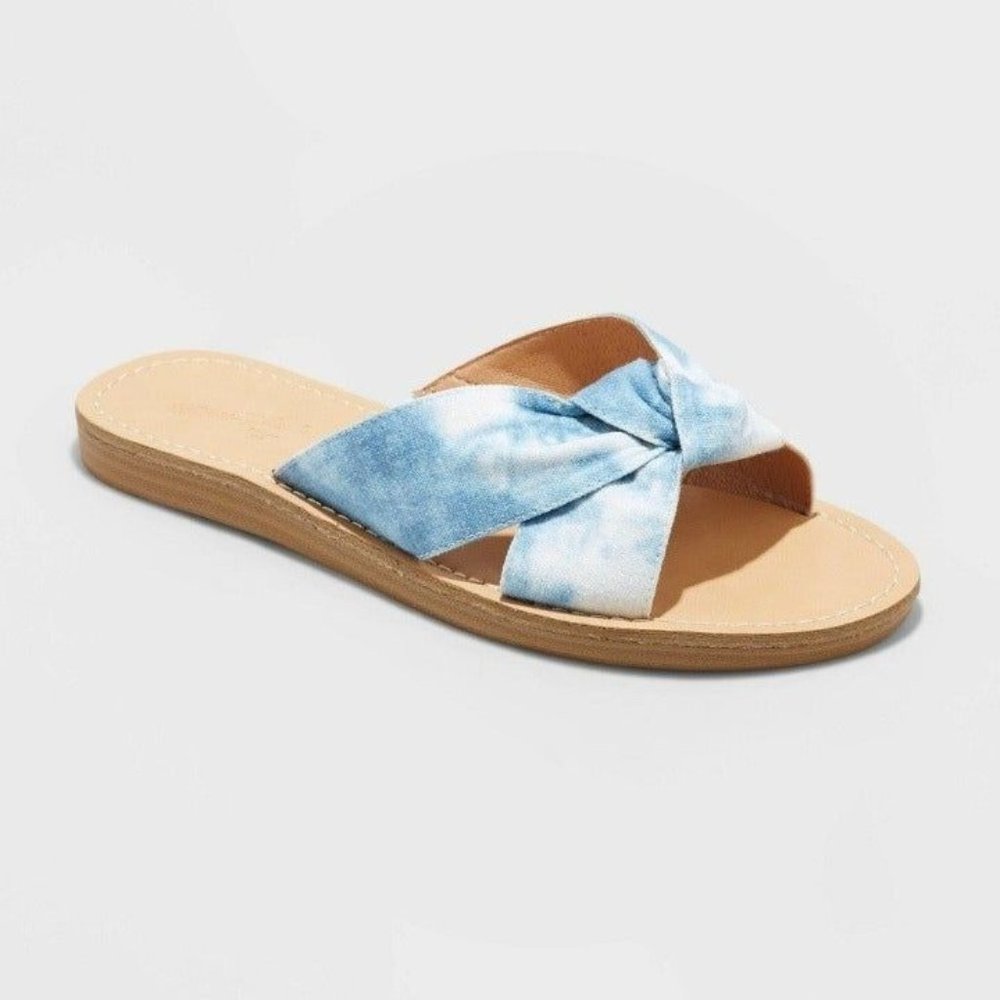 Universal Thread Women's Melody Knotted Flat Slide‎ Sandals Tide Dye Blue Size 9